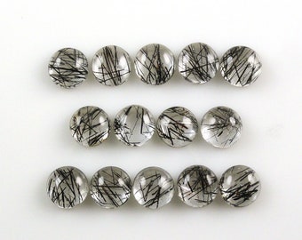 Black Rutilated Quartz Cabs Round 6mm Approximately 10 Carat, Beautiful Black Threads Excellent Luster, Perfect Ornamental Stones (16177)