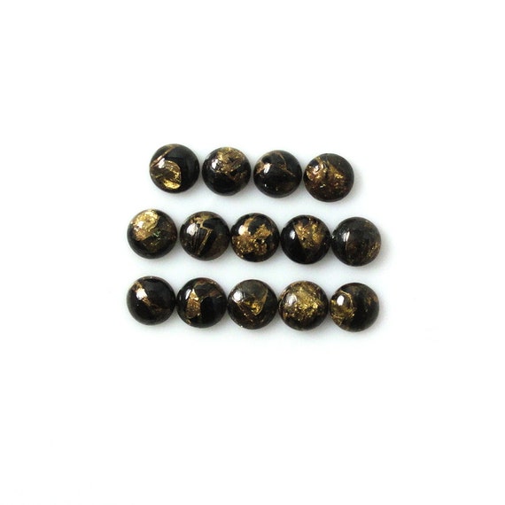 Black Copper Obsidian Cab Round 5mm Approximately Carat