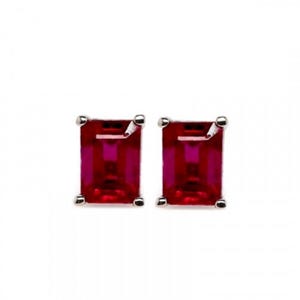 Madagascar Ruby Emerald Cut 9x7mm, 7.42 Carat Solitaire Stud Earrings In 14k White Gold, July Birthstone, Ruby Jewelry, Red Earring (53518)