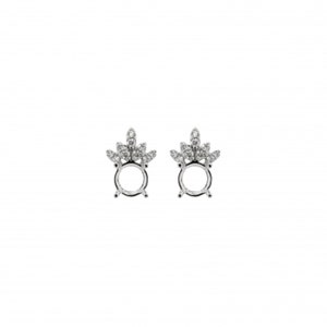 May include: A pair of silver stud earrings with a round setting and a crown of small diamonds.