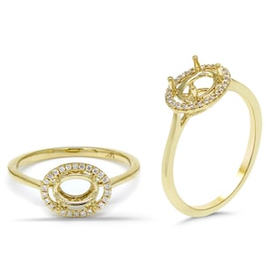 East- West Oval 7x5mm Ring Semi Mount In 14k Yellow Gold With Diamond Accents, Ladies Designer Wedding Halo Ring, Jewelry Gift (54982)