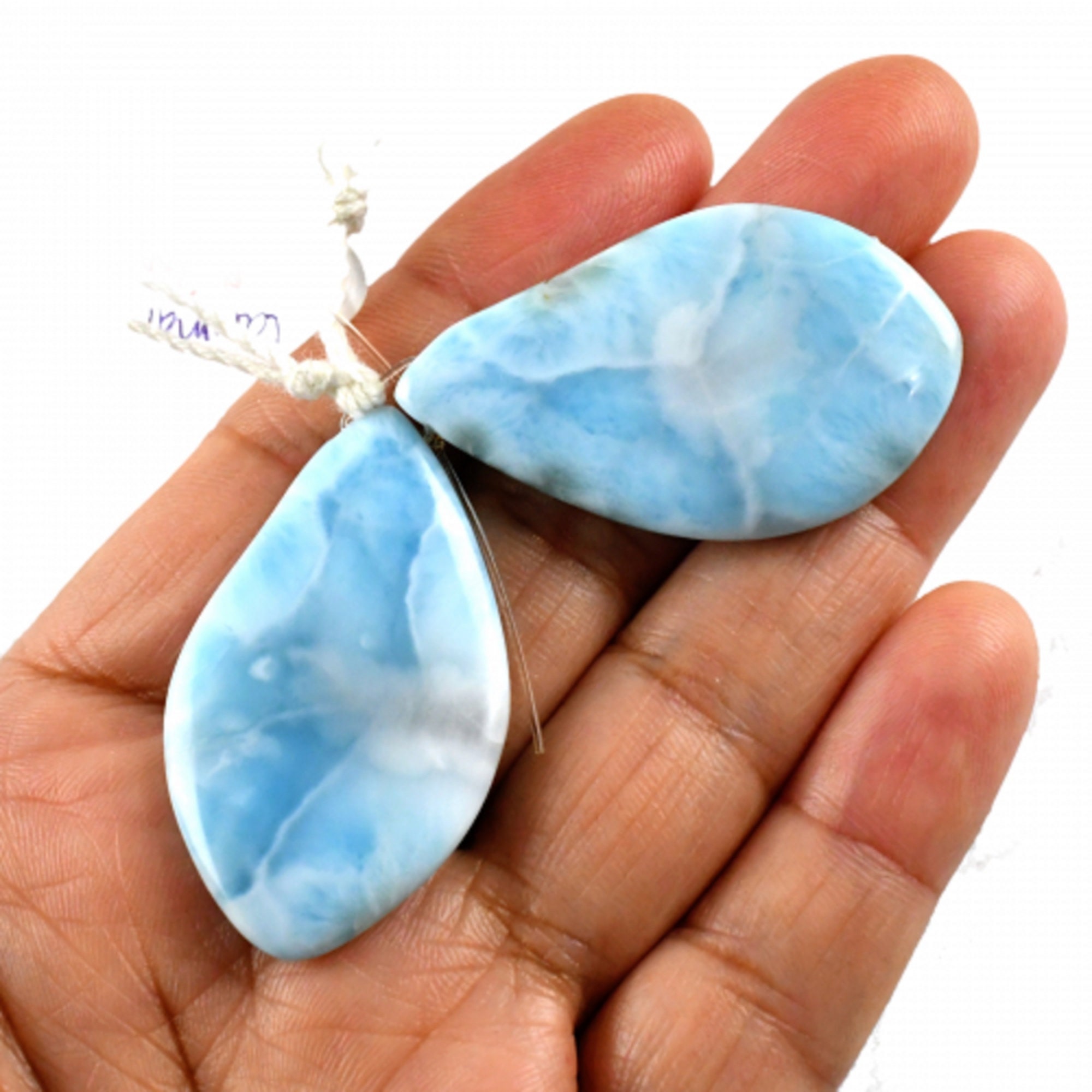 ラリマー ドロップス リーフシェイプ 40 x 14 mm ドリルドビーズ ペア