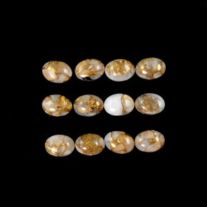 Koperen calcietcabine ovale vorm 6 x 4 mm, ongeveer 4,85 karaat, prachtige ivoor- en goudtinten, cabochon met platte bodem, voor het maken van sieraden (9163)