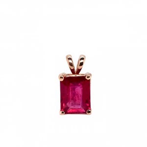 Pingente de rubi de Madagascar com lapidação esmeralda, 8 x 6 mm, 2,08 quilates, em ouro rosa 14k, pedra do mês de julho, colar com rubi vermelho, presente feminino (53542)