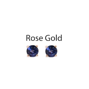 Nigerian Blue Sapphire Round 5mm, 1.38 Carat Solitaire Stud Earrings In 14k Rose Gold, September Birthstone, Sapphire Ear Jewelry (52288)