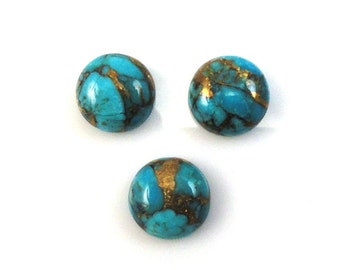 Blue Copper Turquoise 10mm Round Approximately 9 Carat, December Birthstone, Blue Color Accented with Gold Tones, Ornamental Stone (4717)