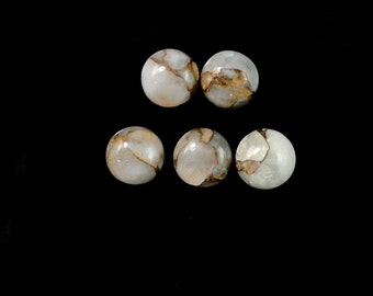 Copper Calcite Cab Round 8mm Approximately 9 Carat, Beautiful Ivory and Gold Tones, Smooth Flat Bottom Cabochon, For Jewelry Making (8369)