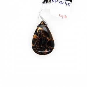 Copper Black Obsidian Almond Shape 30x20mm Drilled Bead Single Piece, Smooth Black Color Drop, For Pendant Making (25870)