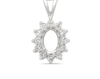 14k White Gold Oval 5x4mm Halo Pendant Semi Mount With Diamond Accents (55093)