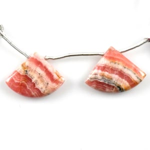 Rhodochrosite Drops Fan Shape 23x18mm Drilled Beads Matching Pair, Lovely Bands Of Pink Color, Smooth Briolettes, Earring Making (41048)