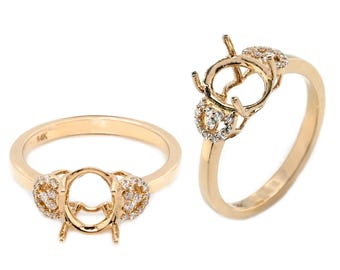 14k Yellow Gold Diamond Accents Ring Semi Mount, 9x7mm Oval (54255)