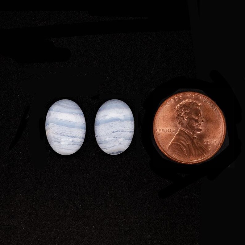 Blue Lace Agate Cab Oval 14x10mm Approximately 10 Carat, Beautiful Light Blue Color With White Striations, For Jewelry Making (4488) image 2