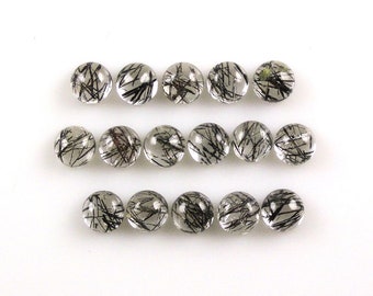 Black Rutilated Quartz Cab Round Shape 4mm Approximately 4 Carat, Beautiful Black Threads , Smooth Flat Bottom Quartz, For Jewelry (16180)