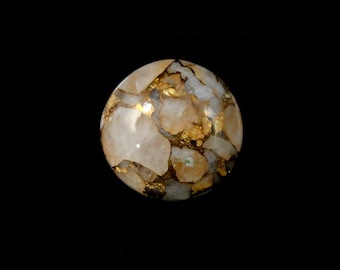 Copper Calcite Cabs Round 14mm Approximately 6 Carat Single Piece, Beautiful Ivory and Gold Tones, For Jewelry Making (8375)