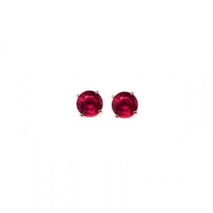 Madagascar Ruby Round 4mm, 0.80 Carat Solitaire Stud Earrings In 14k Yellow Gold, July Birthstone, Ruby Jewelry, Red Color Earring (53526)