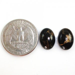 Black Copper Obsidian Cab Oval Shape 14x10mm Approximately 9 Carat Matching Pair, Nice Black and Golden Color, For Earring Making 9494 image 2