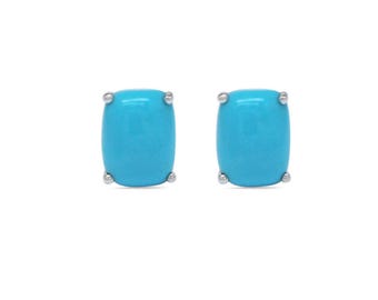 Turquoise Cab Cushion 9x7mm, 4.02 Carat Solitaire Stud Earring In 14k White Gold (145782)