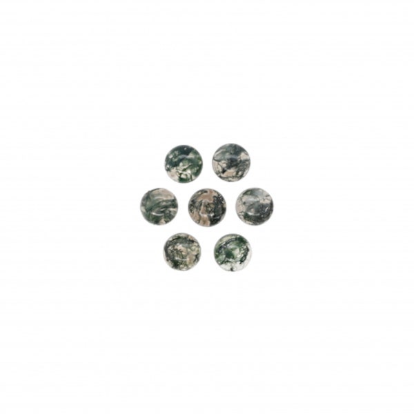 Green Moss Agate Cab Round 6mm Approximately 5.90 Carat, Multi Green Color Smooth Flat Bottom Agate Cabochons, For Jewelry Making (48593)