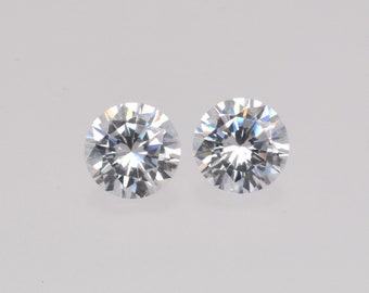 White Cubic Zircon Round 8mm Approximately 6.50 Carat Matching Pair, Faceted Gemstone For Jewelry Making (32851)