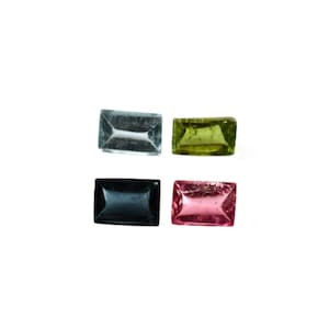 Multi Color Tourmaline Buff Top Emerald Cut 7x5mm Approximately 4 Carat, October Birthstone, Flat Back, For Jewelry Making (31218)