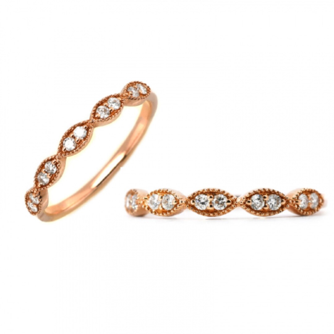 14K Rose Gold 0.15 Ct Diamond Wedding Band- Art Deco Wedding Band ...