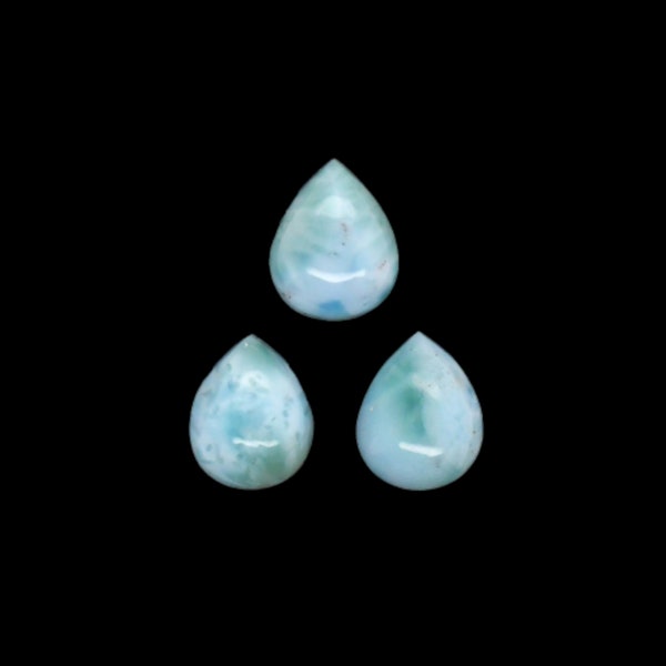 Larimar Cab Pear Shape 10x8mm Approximately 7 Carat, Dolphin Color , Blue Pectolite , Flat Bottom Smooth Larimar, For Jewelry Making (43210)