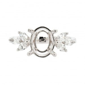 Ring Semi Mount Oval 9x7mm In 14k White Gold with Leafy Diamond Accents, Large Diamond Wedding Ring Semi Mount, Jewelry Gift (29880)