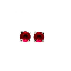 Madagascar Ruby Round 4mm, 0.73 Carat Solitaire Stud Earrings In 14k White Gold, July Birthstone, Ruby Jewelry, Red Color Earring (53406)