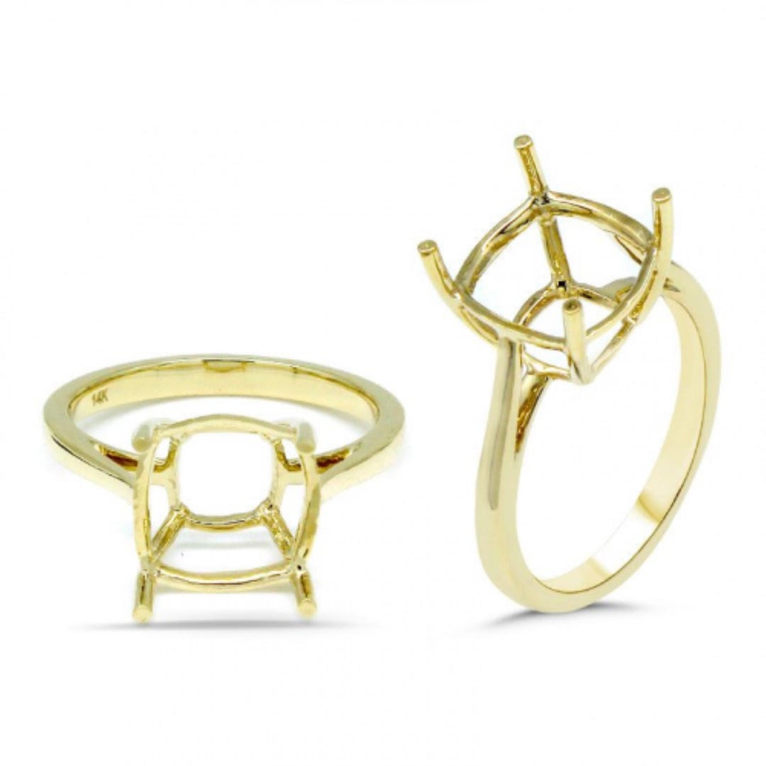 Minimalist Solitaire Ring Semi-mount Cushion Shape 10mm in 14K Yellow ...