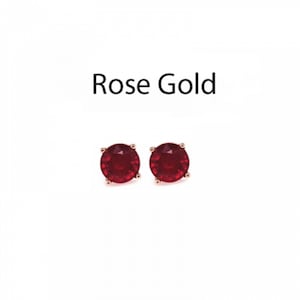 Madagascar Ruby Round 5mm, 1.51 Carat Solitaire Stud Earrings In 14k Rose Gold, July Birthstone, Ruby Jewelry, Red Color Earring (53515)