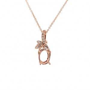 Pendant Semi Mount Oval 8x6mm In 14K Rose Gold With Diamond Accents, Leaf Design Pendant, Necklace Jewelry, Women&#39;s Gift (51907)