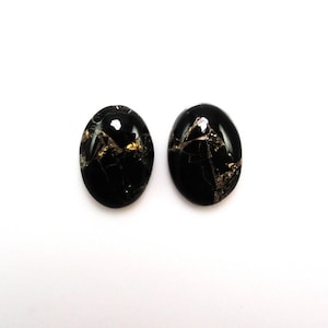 Black Copper Obsidian Cab Oval 18x13mm Approximately 19 Carat Matching Pair, Black and Copper Color Smooth Flat Bottom Cabochons (10226)