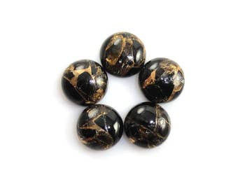 Black Copper Obsidian Cabochon Round 10mm Approximately 16 Carat, Glassy Luster, Beautiful Black Golden Pattern, For Jewelry Making (10224)