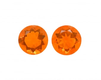 Faceted Fire Opal Pair, 8mm Round Gemstones, 2.50 Carat, October Birthstone (42431)