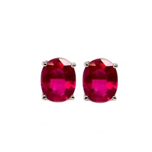 Madagascar Ruby Oval 10x8mm, 7.94 Carat Stud Earrings In 14k White Gold, Ruby Jewelry, Women Gift , Red Color Earring, Birthday Gift (53399)