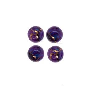 Purple Copper Turquoise Cab Round 8mm Approximately 8 Carat, Flat Bottom Turquoise, Purple Color Accented with Gold and Copper Tones (9130)