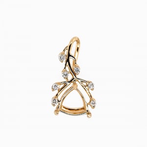 Pendant Semi Mount Trillion 7mm In 14K Yellow Gold With Diamonds, Vine Design Pendant, Necklace Jewelry, Women&#39;s Gift, Customizable (50562)