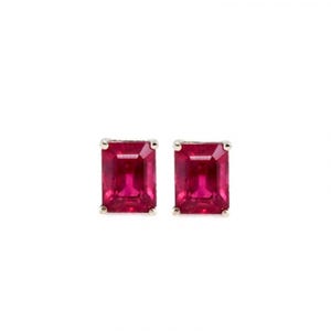 Madagascar Ruby Emerald Cut 8x6mm, 4.50 Carat Stud Earring In 14k White Gold, July Birthstone, Ruby Jewelry, Red Earring (53680)