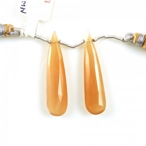 Peach Moonstone Drops Almond Shape 39x9mm Drilled Beads Matching Pair, June Birthstone, Beautiful Fall Color, Natural Faceted Drops (31714)