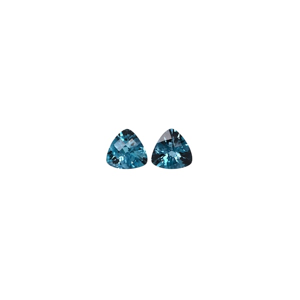 London Blue Topaz Trillion Shape 7mm Approximately 3 Carat Matching Pair, December Birthstone, Faceted Checkerboard Top, For Earrings(4809)