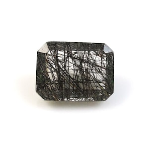 Black Rutilated Quartz Emerald Cut 16x12mm Approximately 10 Carat, Black Thread Quartz, Perfect Ornamental Stones, For Jewelry Making (5851)