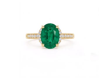Zambian Emerald Oval 1.58 Carat Ring in 14K Yellow Gold With Diamond Accents (145800)