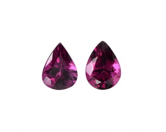 Raspberry Garnet Pear Shape 8x6mm Approximately 2.21 Carat Matching Pair, January Birthstone, Faceted Garnet, Purplish Red Garnet (15231)