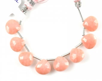 Gefacetteerde roze opaaldruppels, hartvormig, 10 mm, geboorde briolettes, 8 stuks (35855)