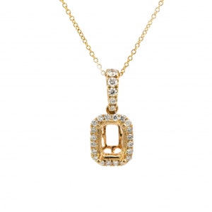 Pendant Semi Mount Emerald Cut 7x5mm In 14K Yellow Gold With Diamond Accents | Halo Pendant | Necklace Jewelry | Diamonds on Bail (51912)