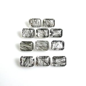 Black Rutilated Quartz Emerald Cut 7x5mm Approximately 9 Carat, Black Thread Quartz, Perfect Ornamental Stones, For Jewelry Making (6115)