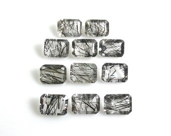 Black Rutilated Quartz Emerald Cut 7x5mm Approximately 9 Carat, Black Thread Quartz, Perfect Ornamental Stones, For Jewelry Making (6115)