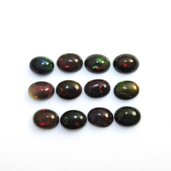 Ethiopian Black Opal Cab Oval 8x6mm Approximately 8 Carat, October Birthstone, Beautiful Play of Color, Cabochons For Jewelry Making (11734)