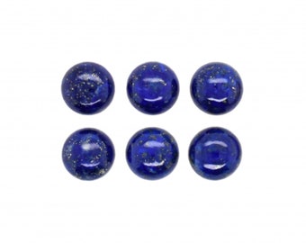 May include: Six round, blue lapis lazuli cabochons with gold flecks. The cabochons are approximately 10mm in diameter.