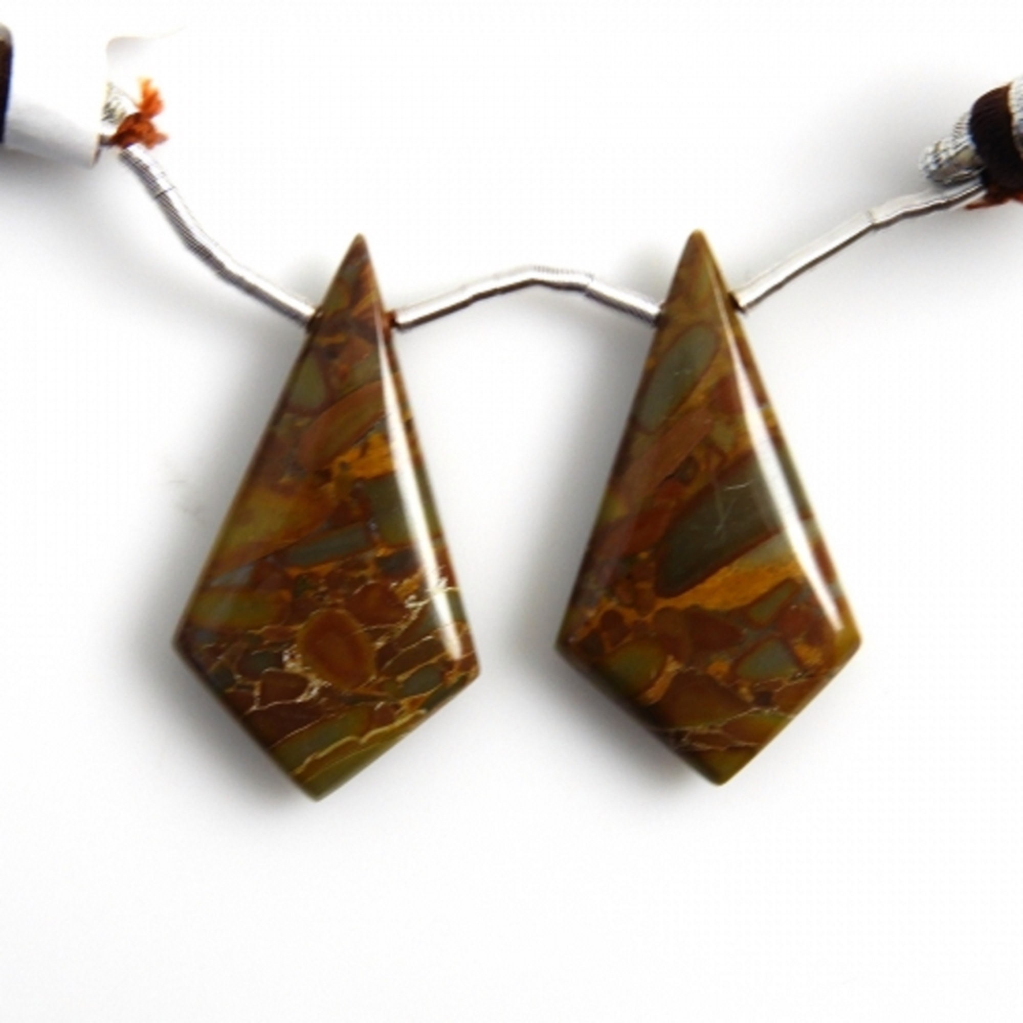 Bamboo Jasper Drops Shield Shape 29x16mm Drilled Beads Matching